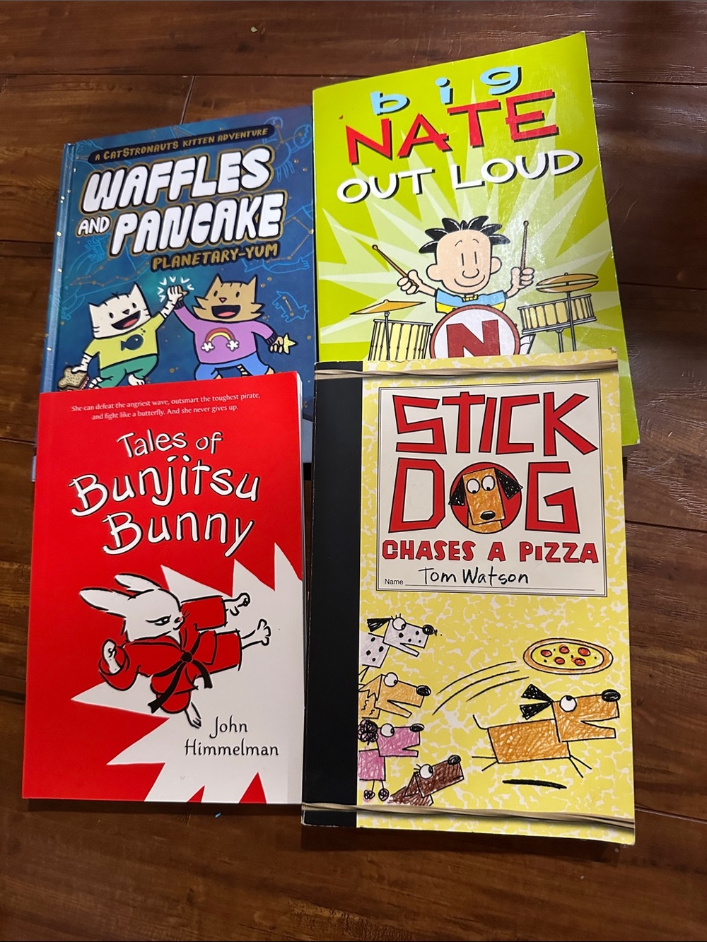 Kids Funny Illustrated 4 Book Lot Big Nate Stick Dog Waffles Bunjitsu Bunny